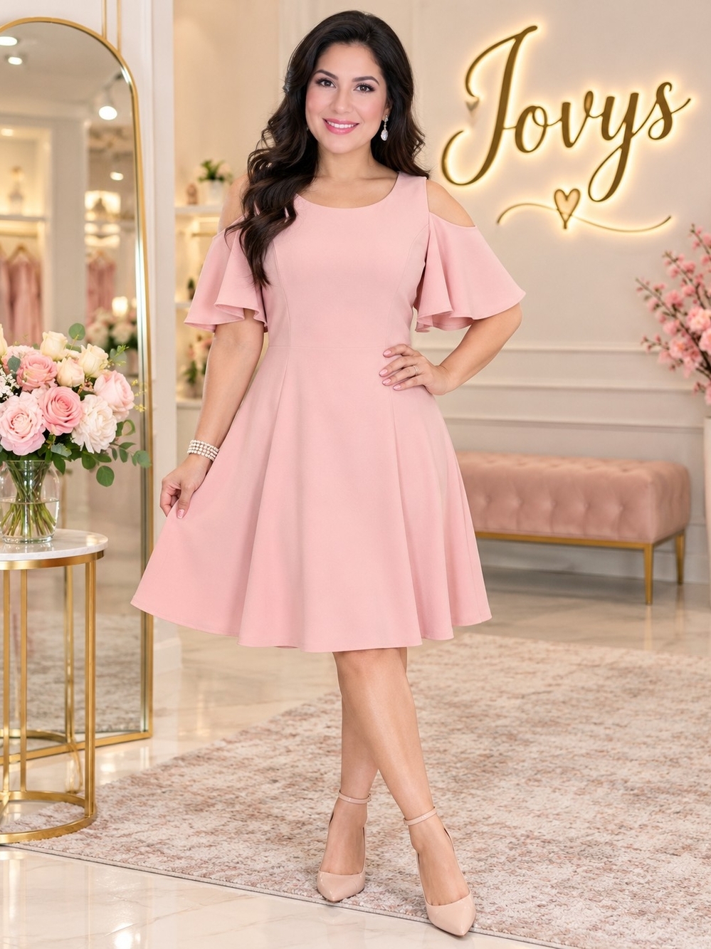 Eliza J Blush Pink Cold-Shoulder Fit & Flare Dress